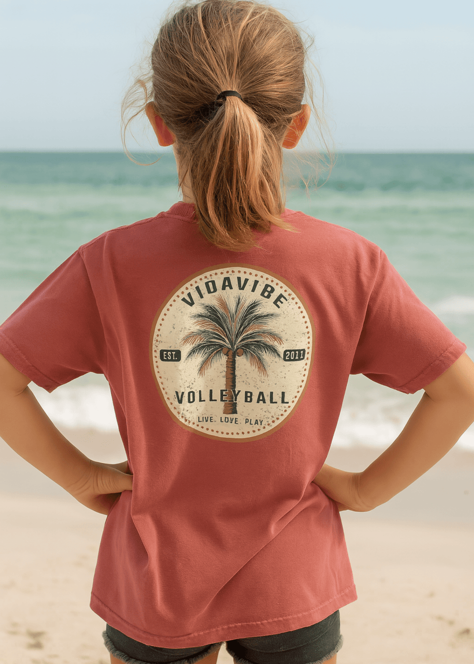 Volleyball Palm Tree Maroon Tee